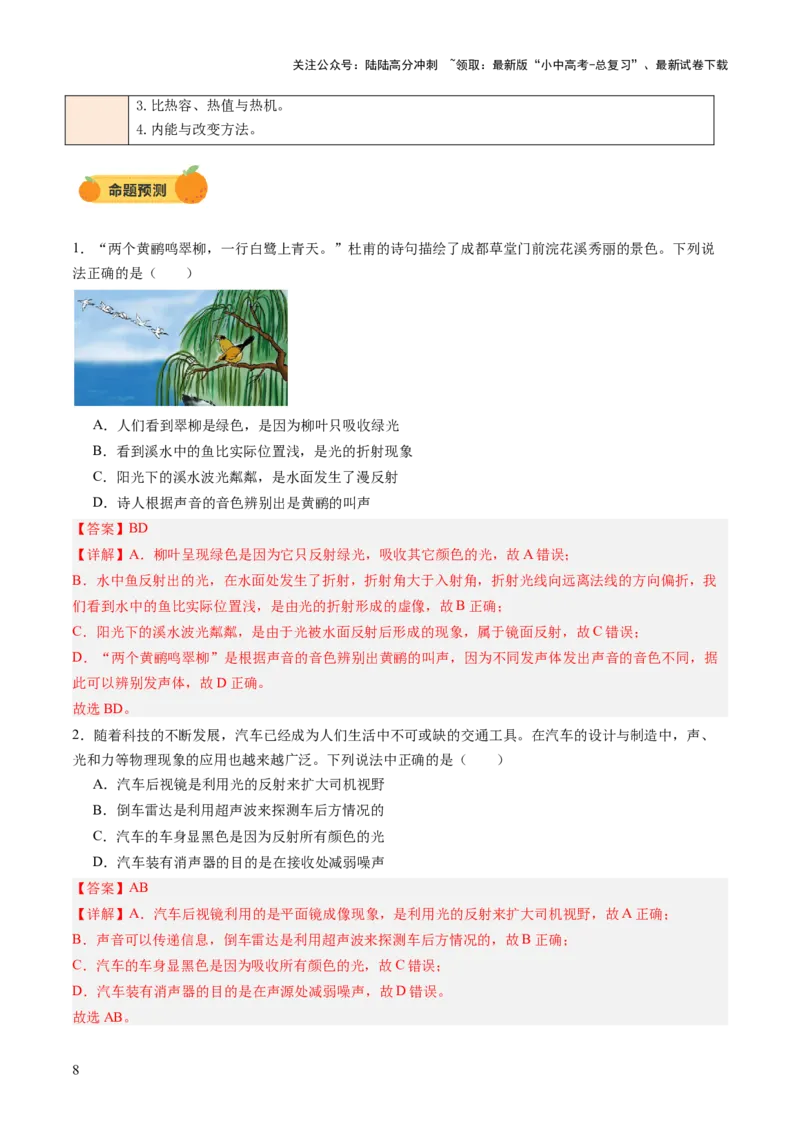 专题12多项选择题（讲练）（解析版）_02中考总复习（2026版更新中）_04-物理-中考总复习_2025年中考复习资料_2025中考二轮课件ppt+讲义+练习物理_讲义+练习