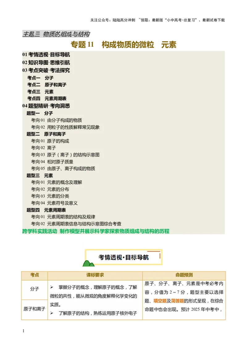 专题11构成物质的微粒元素（讲义）（解析版）_02中考总复习（2026版更新中）_05-化学-中考总复习_2025年中考复习资料_2025中考化学一轮复习讲义+课件_讲义