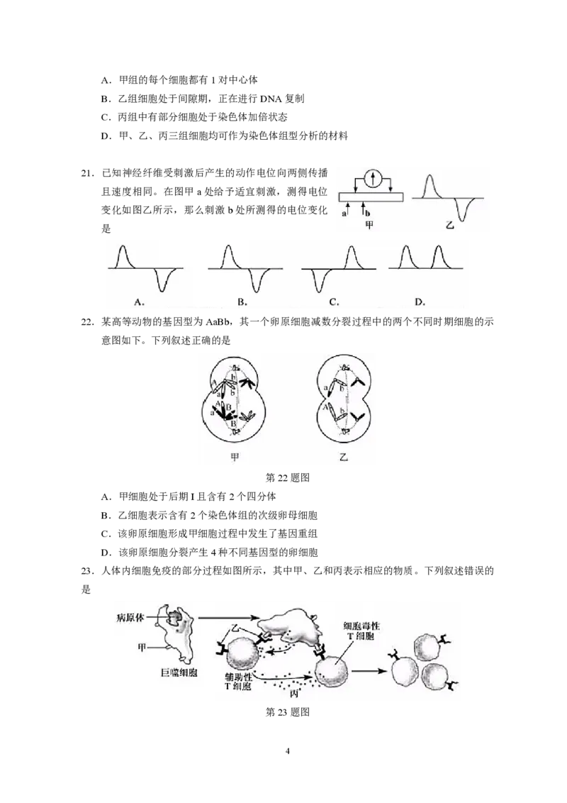 2019年浙江省高考生物1月（原卷版）_全国卷+地方卷_6.生物_1.生物高考真题试卷_2008-2020年_地方卷_浙江高考生物08-21_A4word版_PDF版（赠送）