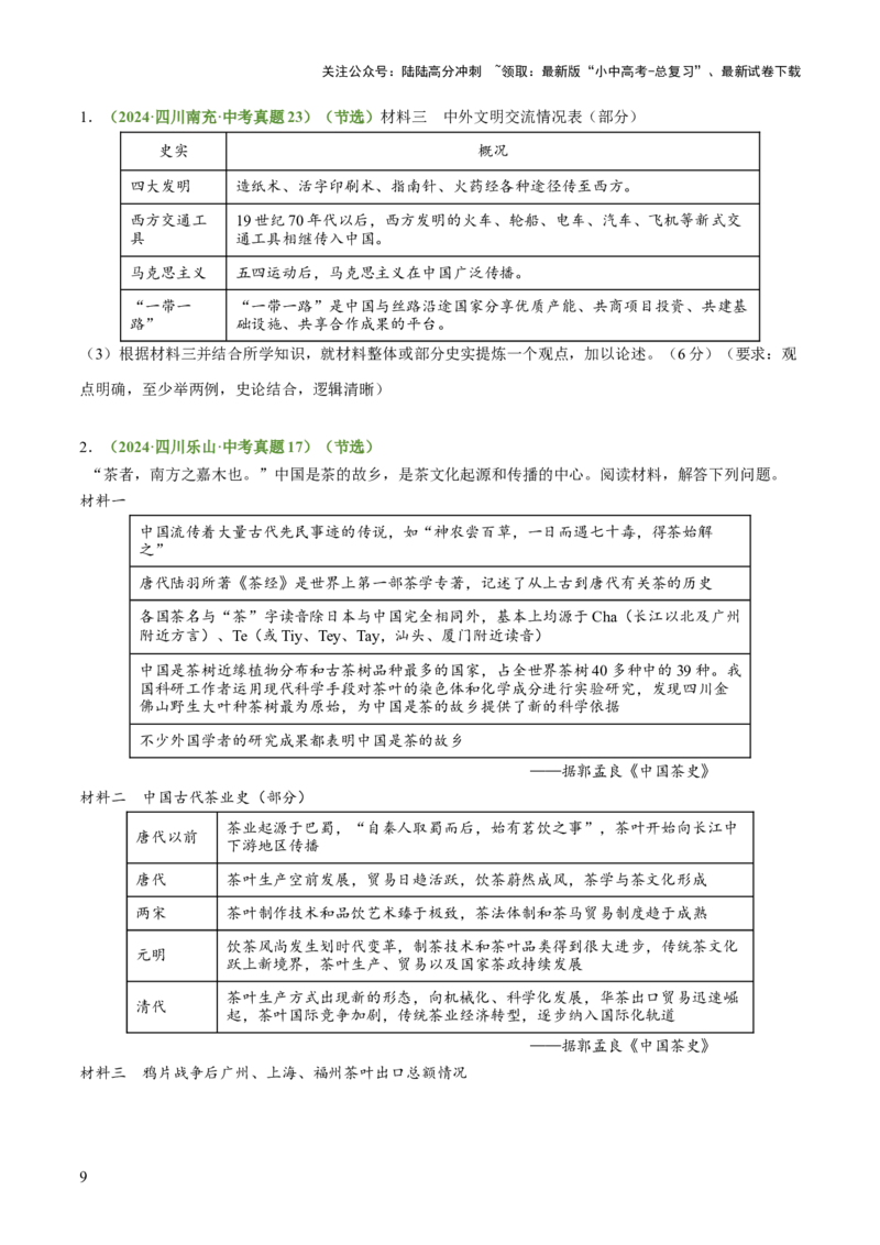 专题09分析、主题提炼类非选择题（原卷版）_02中考总复习（2026版更新中）_06-历史-中考总复习_2025年中考复习资料_2025年中考历史答题方法模板