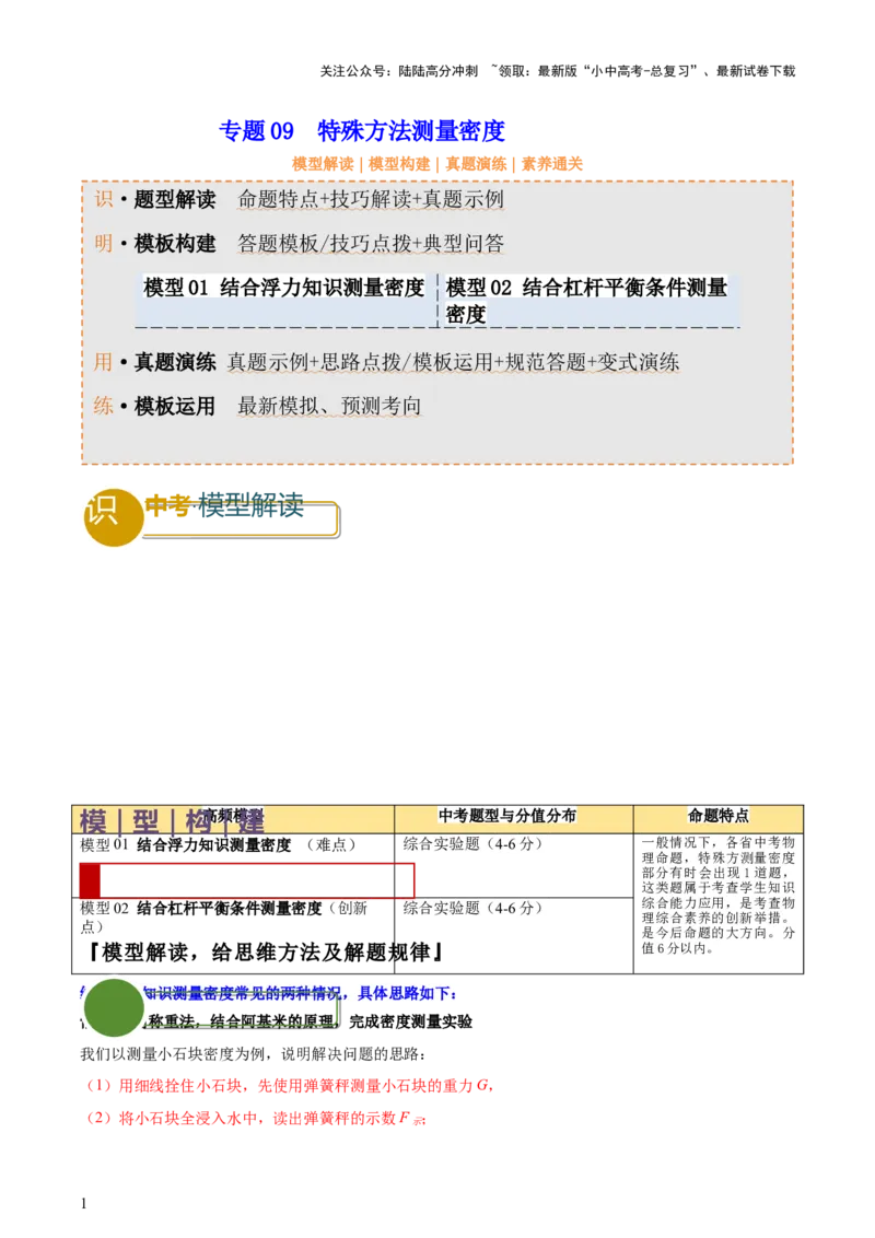 专题09特殊方法测量密度（解析版）_02中考总复习（2026版更新中）_04-物理-中考总复习_2025年中考复习资料_2025年中考物理答题方法模板