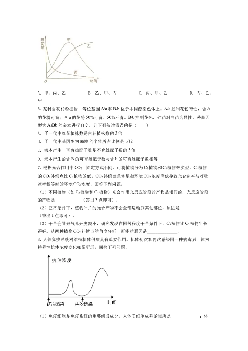 2022年全国统一高考生物试卷（全国甲卷）（原卷版）_全国卷+地方卷_6.生物_1.生物高考真题试卷_2022年高考-生物_2022年全国甲卷-生物