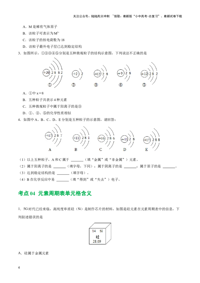 专题10化学式与化学用语（练习）-2024年中考化学一轮复习讲练测（全国通用）（原卷版）_02中考总复习（2026版更新中）_05-化学-中考总复习_2024年中考复习资料_一轮复习资料