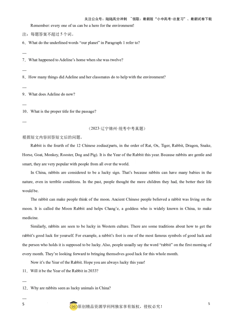 专题10.阅读理解回答问题解题技巧原卷版）_02中考总复习（2026版更新中）_03-英语-中考总复习_2024年中考复习资料_一轮复习_备战2024年中考英语一轮复习考点帮（全国通用）