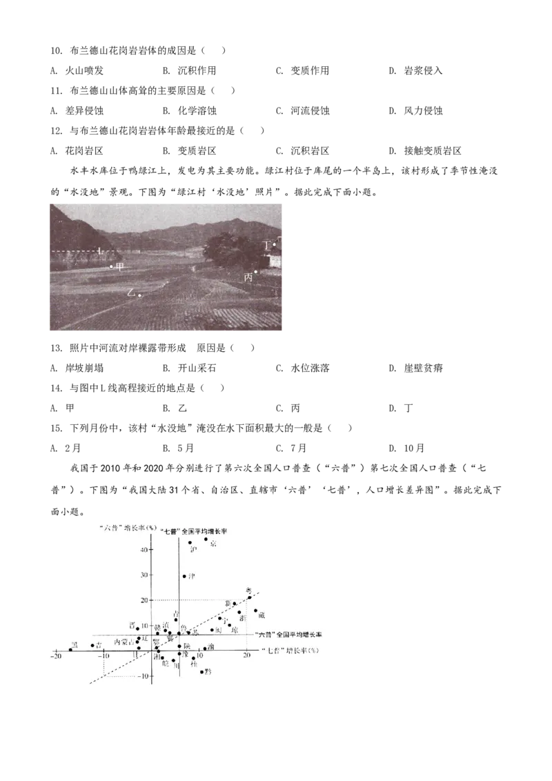 2022年新高考江苏地理高考真题文档版（原卷版）_全国卷+地方卷_8.地理_1.地理高考真题试卷_2022年高考-地理_2022年江苏卷-地理