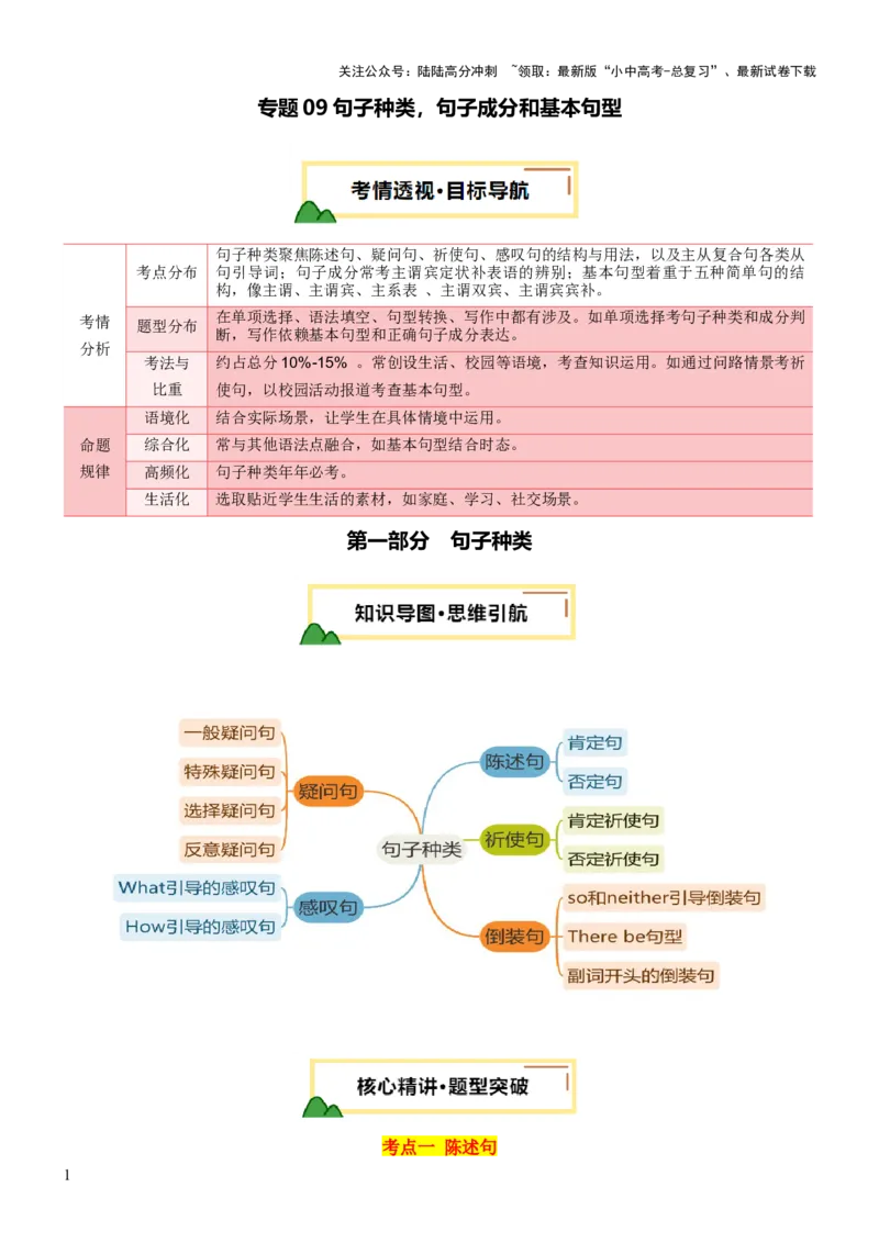 专题09句子种类、句子成分和基本句型（讲练）（解析版）_02中考总复习（2026版更新中）_03-英语-中考总复习_2025中考复习资料_2025中考二轮课件ppt+讲义+练习英语_讲义+练习