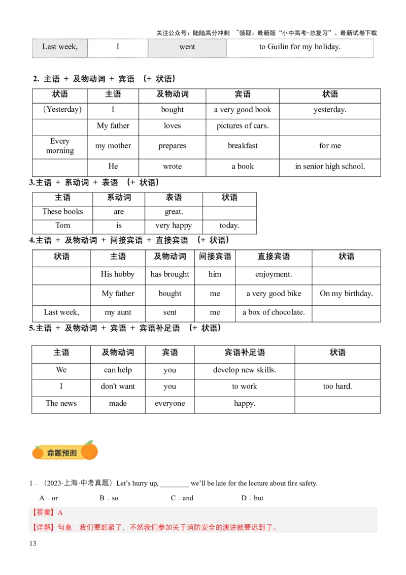 专题09句子种类、句子成分和基本句型（讲练）（解析版）_02中考总复习（2026版更新中）_03-英语-中考总复习_2025中考复习资料_2025中考二轮课件ppt+讲义+练习英语_讲义+练习