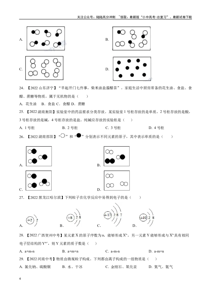 专题10物质的分类微粒构成物质（原卷版）_02中考总复习（2026版更新中）_05-化学-中考总复习_2024年中考复习资料_专项复习资料_完三年（2021-2023）中考化学真题分项汇编（全国通用）