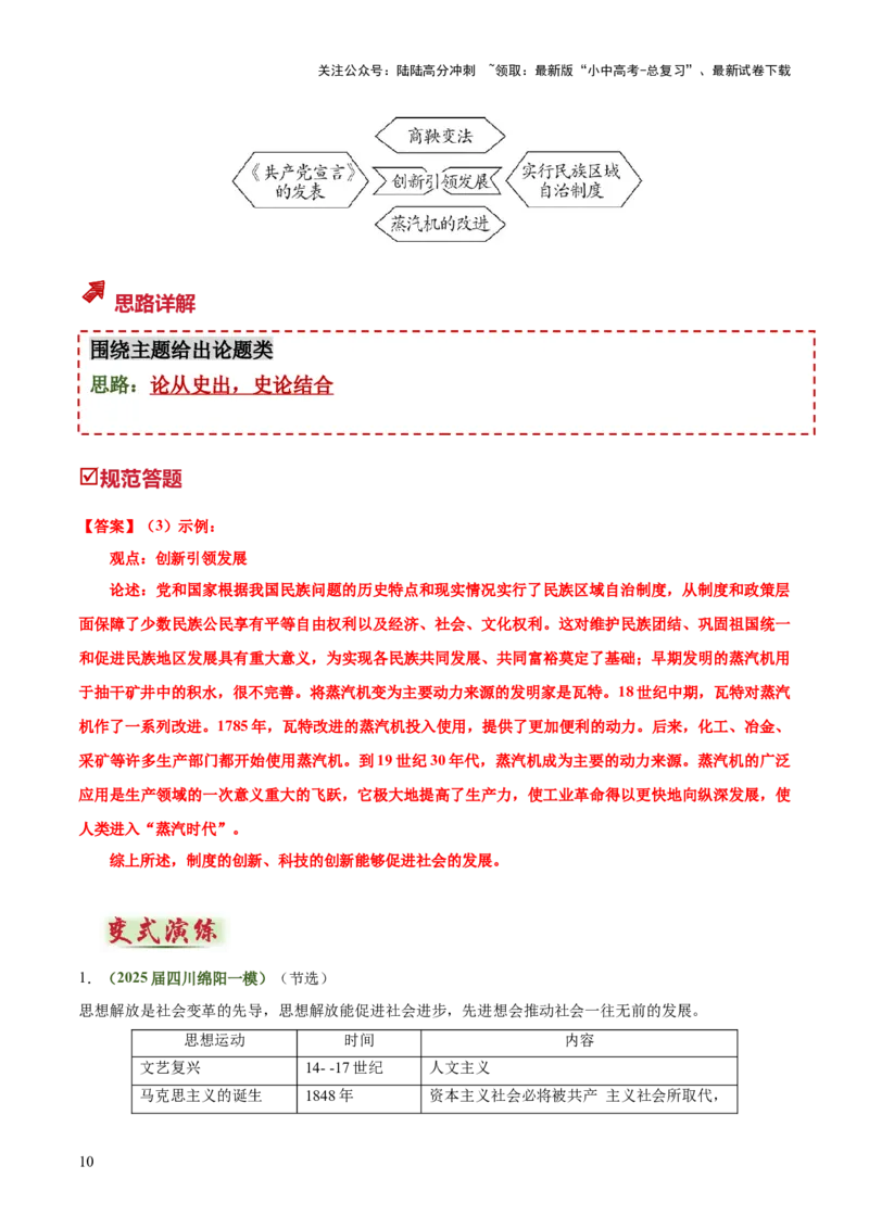 专题11围绕主题类开放式小论文题（原卷版）_02中考总复习（2026版更新中）_06-历史-中考总复习_2025年中考复习资料_2025年中考历史答题方法模板