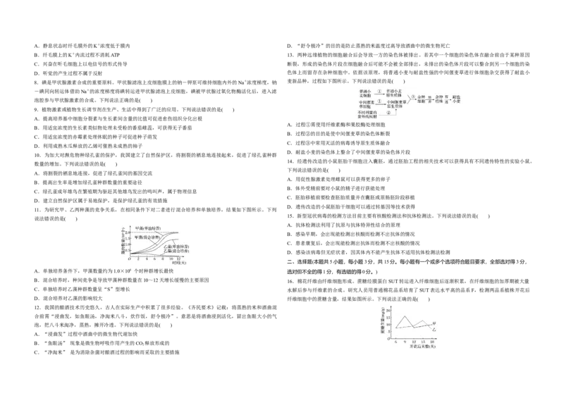 2020年高考真题生物（山东卷）（原卷版）_全国卷+地方卷_6.生物_1.生物高考真题试卷_2008-2020年_地方卷_山东高考生物08-21_山东高考生物_A3版
