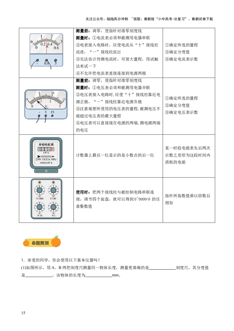 专题11估算估测、物理学史、仪器的使用及读数（讲练）（原卷版）_02中考总复习（2026版更新中）_04-物理-中考总复习_2025年中考复习资料_2025中考二轮课件ppt+讲义+练习物理_讲义+练习