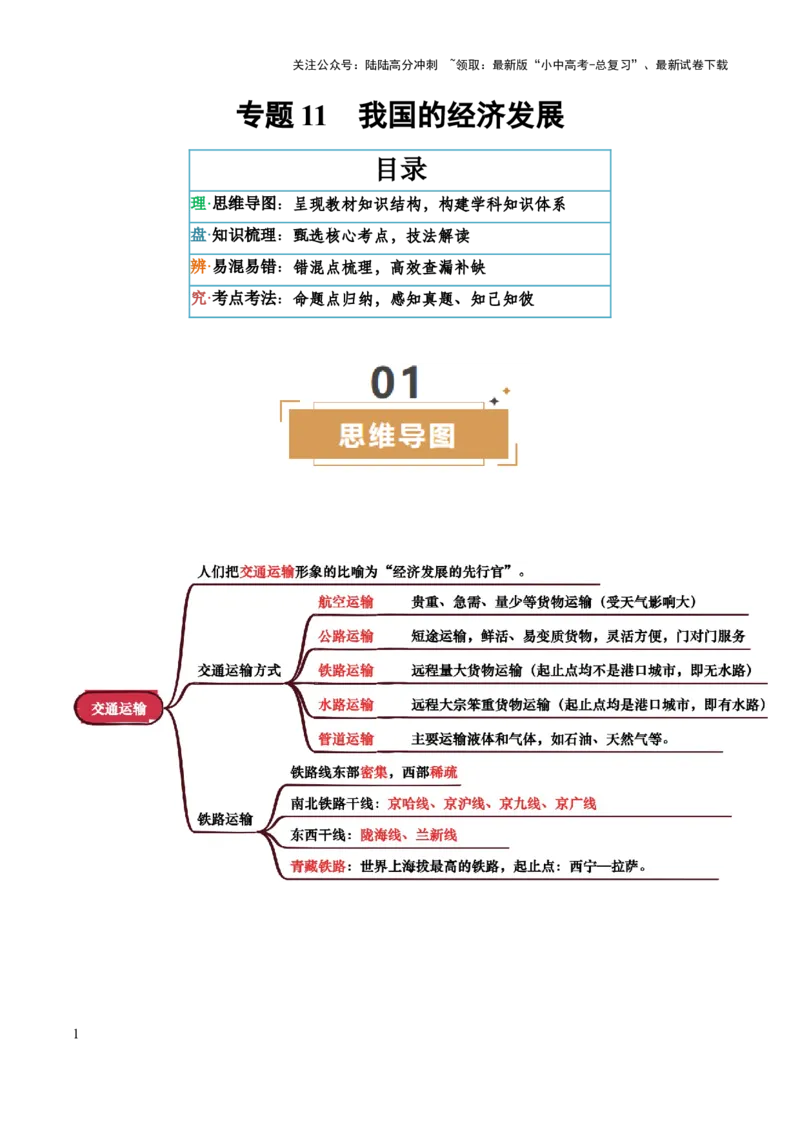 专题11我国的经济发展-2025年中考地理知识点梳理（背诵版）_02中考总复习（2026版更新中）_09-地理-中考总复习_2025中考地理复习资料_2025年中考地理知识点_挖空版+背诵版