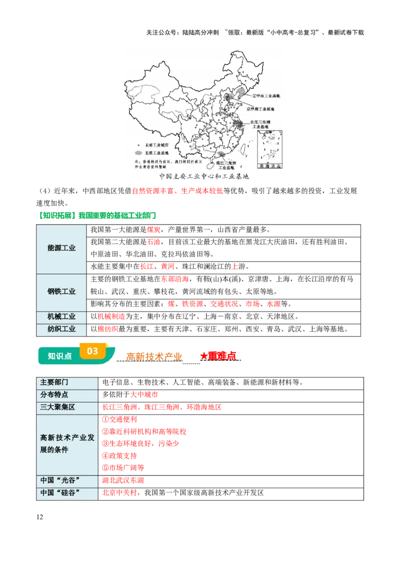 专题11我国的经济发展-2025年中考地理知识点梳理（背诵版）_02中考总复习（2026版更新中）_09-地理-中考总复习_2025中考地理复习资料_2025年中考地理知识点_挖空版+背诵版