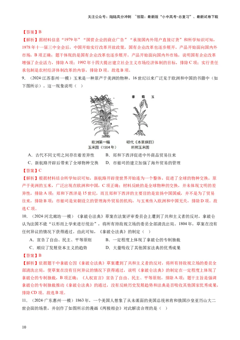 专题10关键能力：核心素养（查补能力&middot;提升练）（解析版）_02中考总复习（2026版更新中）_06-历史-中考总复习_2024年中考复习资料_三轮复习_查补能力&middot;提升练