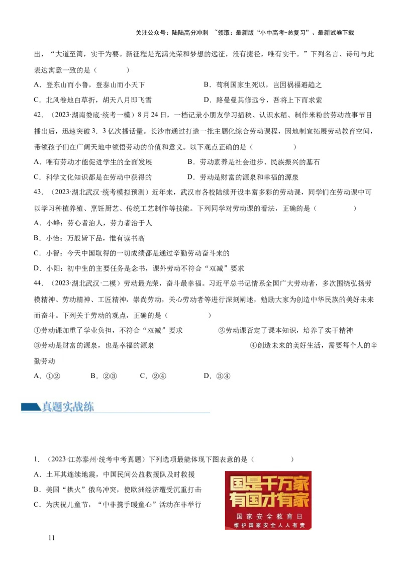 专题11维护国家利益（练习）（原卷版）_02中考总复习（2026版更新中）_07-道法-中考总复习_2024年中考复习资料_一轮复习_2024年中考道德与法治一轮复习讲练测（全国通用）