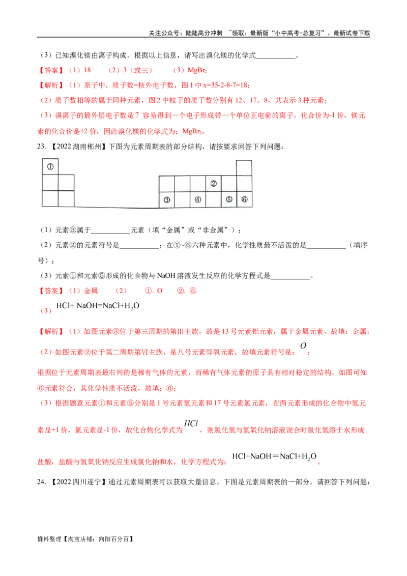 专题11认识化学元素（解析版）_02中考总复习（2026版更新中）_05-化学-中考总复习_2024年中考复习资料_专项复习资料_完三年（2021-2023）中考化学真题分项汇编（全国通用）