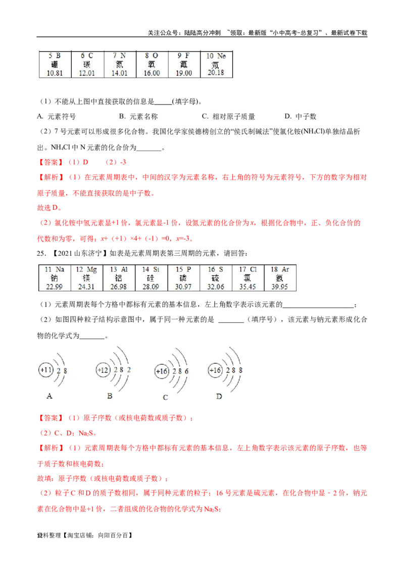 专题11认识化学元素（解析版）_02中考总复习（2026版更新中）_05-化学-中考总复习_2024年中考复习资料_专项复习资料_完三年（2021-2023）中考化学真题分项汇编（全国通用）