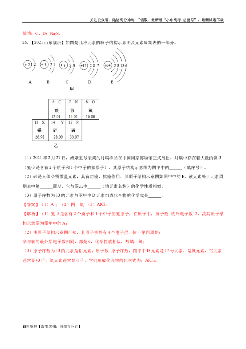 专题11认识化学元素（解析版）_02中考总复习（2026版更新中）_05-化学-中考总复习_2024年中考复习资料_专项复习资料_完三年（2021-2023）中考化学真题分项汇编（全国通用）