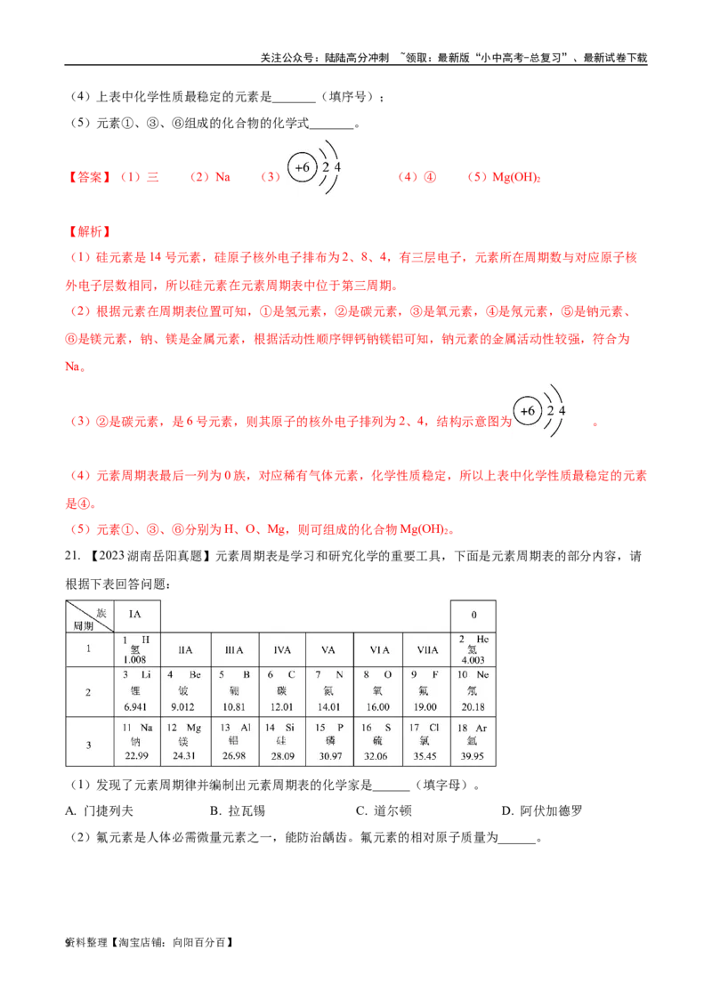 专题11认识化学元素（解析版）_02中考总复习（2026版更新中）_05-化学-中考总复习_2024年中考复习资料_专项复习资料_完三年（2021-2023）中考化学真题分项汇编（全国通用）