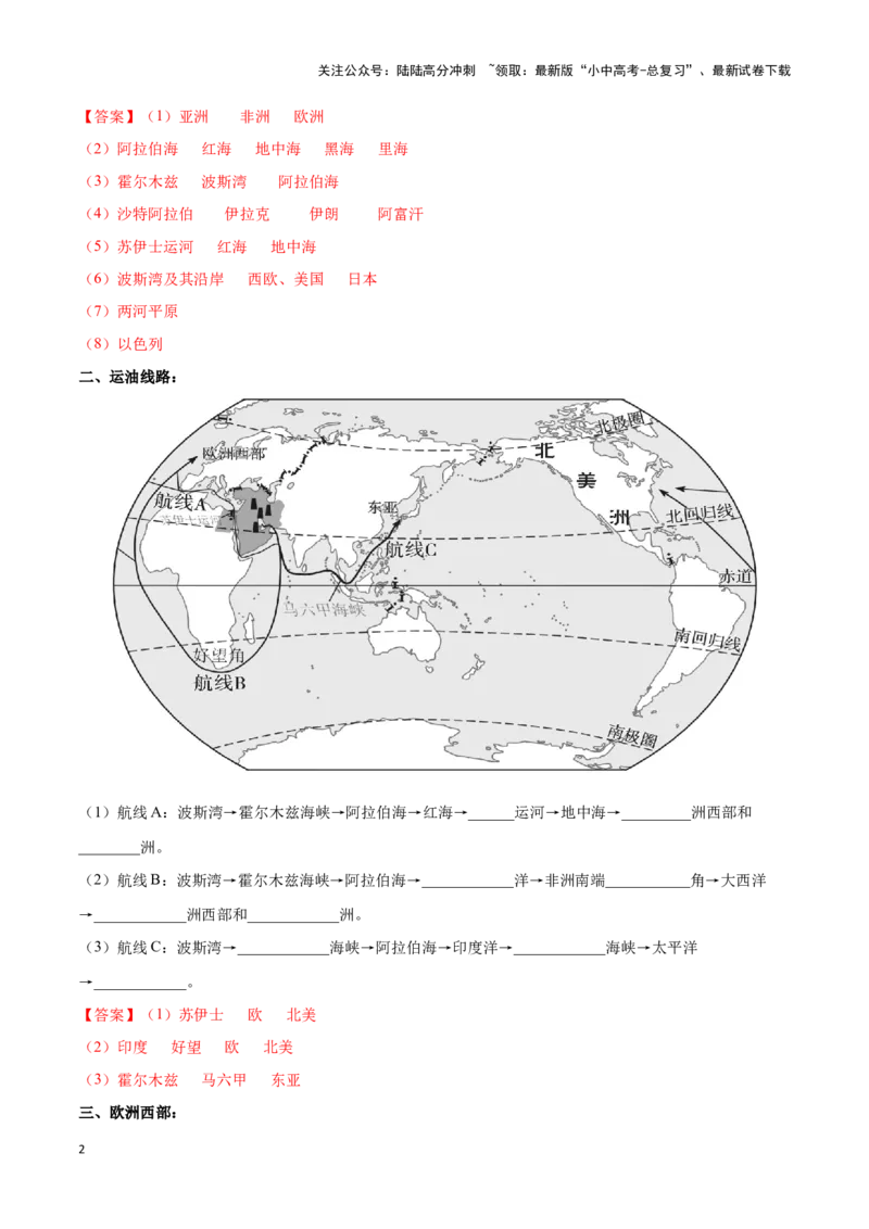 专题11中东和欧洲西部-备战2024年中考地理识图速记手册与变式演练（全国通用）（解析版）_02中考总复习（2026版更新中）_09-地理-中考总复习_2024年中考复习资料_专项复习资料_答案解析版