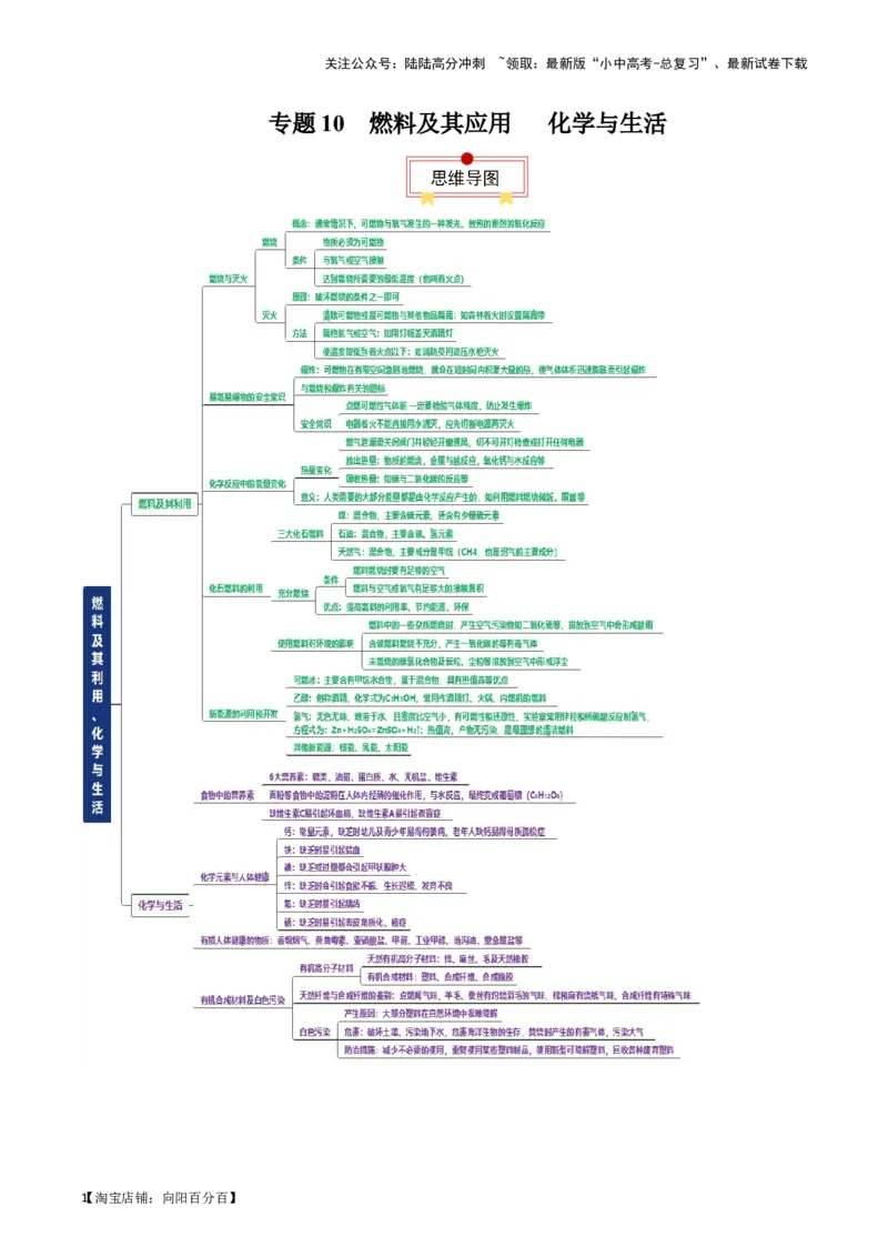 专题10燃料及其应用&nbsp;化学与生活（解析版）_02中考总复习（2026版更新中）_05-化学-中考总复习_2024年中考复习资料_一轮复习资料_完口袋书2024年中考化学一轮复习知识清单