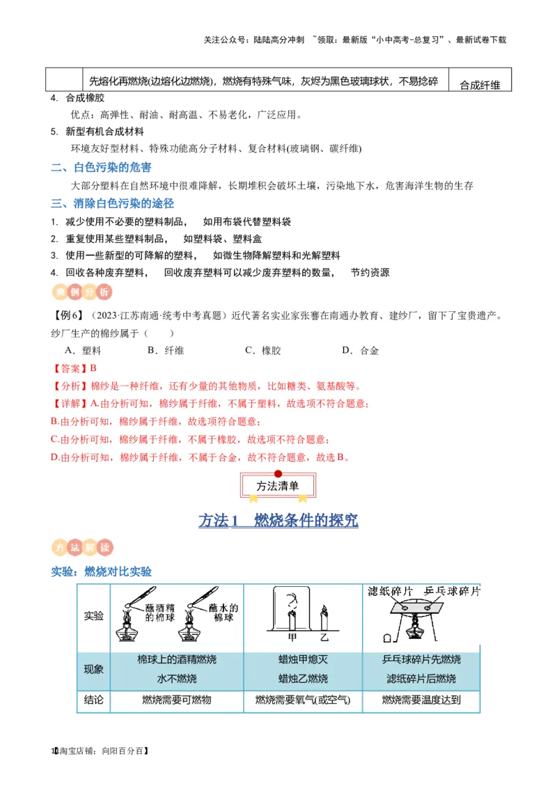 专题10燃料及其应用&nbsp;化学与生活（解析版）_02中考总复习（2026版更新中）_05-化学-中考总复习_2024年中考复习资料_一轮复习资料_完口袋书2024年中考化学一轮复习知识清单