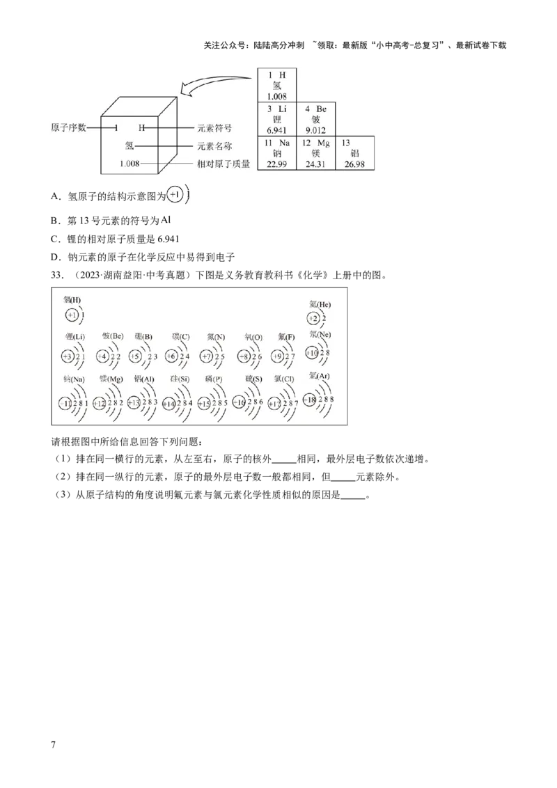 专题11认识化学元素（原卷版）_02中考总复习（2026版更新中）_05-化学-中考总复习_2026年中考复习（更新中）_好题汇编三年（2023-2025）中考化学真题分类汇编（全国通用）