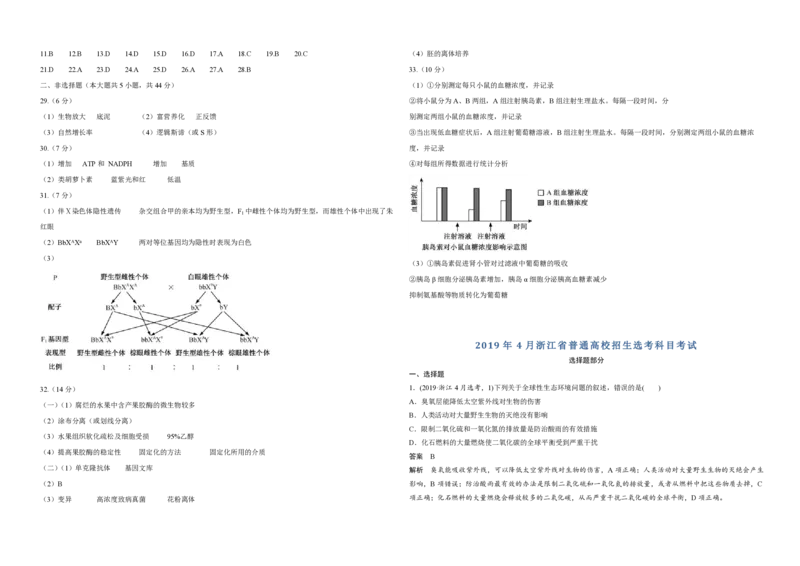 2019年浙江省高考生物4月（解析版）_全国卷+地方卷_6.生物_1.生物高考真题试卷_2008-2020年_地方卷_浙江高考生物08-21_A3word版_PDF版（赠送）