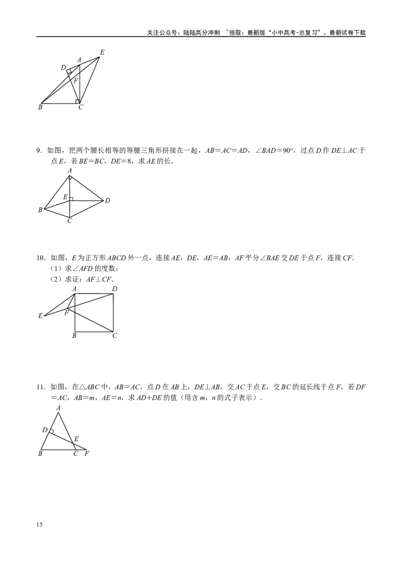 专题1-1一网打尽全等三角形模型&middot;十个模型（原卷版）_02中考总复习（2026版更新中）_02-数学-中考总复习_2024年中考复习资料_专项复习资料