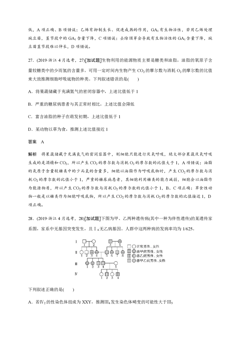2019年浙江省高考生物4月（解析版）_全国卷+地方卷_6.生物_1.生物高考真题试卷_2008-2020年_地方卷_浙江高考生物08-21_A4word版_PDF版（赠送）