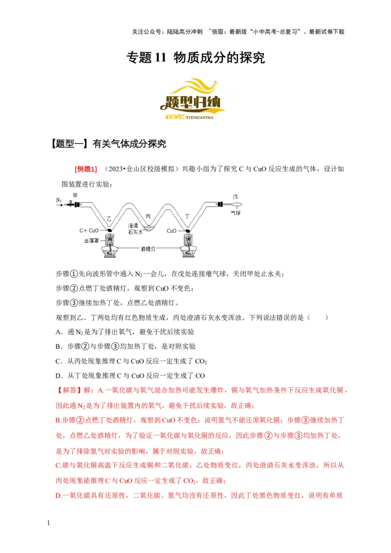专题11物质成分的探究（解析版）_02中考总复习（2026版更新中）_05-化学-中考总复习_2024年中考复习资料_二轮复习资料_2024年中考化学二轮专项复习核心考点讲解与必刷题型