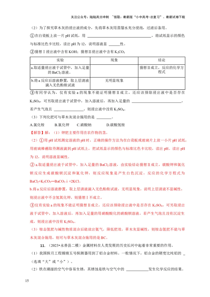 专题11物质成分的探究（解析版）_02中考总复习（2026版更新中）_05-化学-中考总复习_2024年中考复习资料_二轮复习资料_2024年中考化学二轮专项复习核心考点讲解与必刷题型