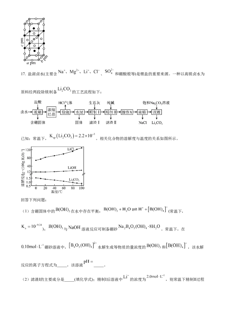 2023年高考化学真题（山东自主命题）（原卷版）_全国卷+地方卷_5.化学_1.化学高考真题试卷_2023年高考-化学_2023年山东自主命题