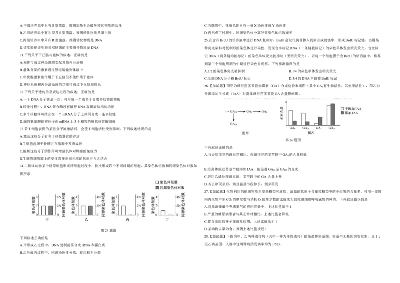 2019年浙江省高考生物4月（原卷版）_全国卷+地方卷_6.生物_1.生物高考真题试卷_2008-2020年_地方卷_浙江高考生物08-21_A3word版_原卷版（建议只打印原卷版，解析版手机对答案即可）