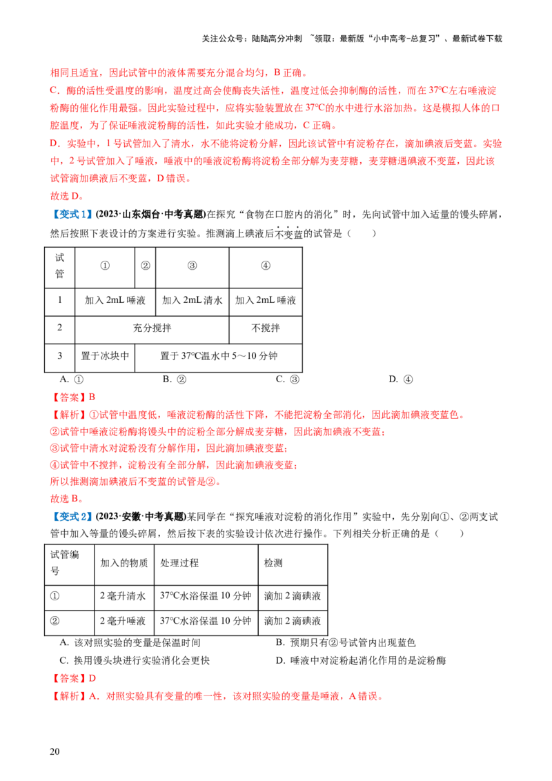 专题10人体的营养（讲义）（解析版）_02中考总复习（2026版更新中）_08-生物-中考总复习_2024年中考复习资料_一轮复习_❤2024年中考生物一轮复习讲练测（全国通用）_讲义