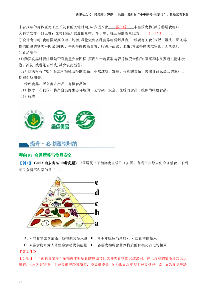 专题10人体的营养（讲义）（解析版）_02中考总复习（2026版更新中）_08-生物-中考总复习_2024年中考复习资料_一轮复习_❤2024年中考生物一轮复习讲练测（全国通用）_讲义