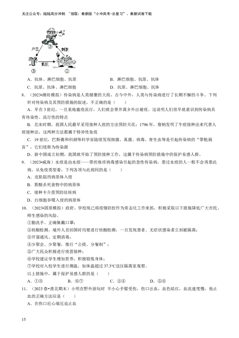 专题12健康地生活（原卷版）_02中考总复习（2026版更新中）_08-生物-中考总复习_2024年中考复习资料_专项复习_备战2024年中考生物真题题源解密