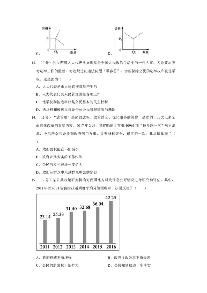2017年江苏省高考政治试卷_全国卷+地方卷_9.政治_1.政治高考真题试卷_2008-2020年_地方卷_江苏高考政治08-20_A4word版