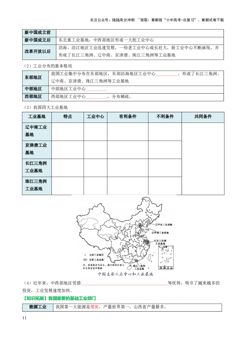 专题11我国的经济发展-2025年中考地理知识点梳理（挖空版）_02中考总复习（2026版更新中）_09-地理-中考总复习_2025中考地理复习资料_2025年中考地理知识点_挖空版+背诵版