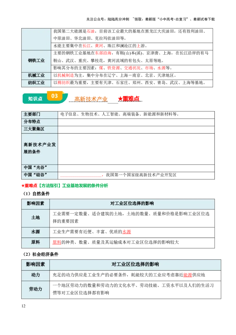 专题11我国的经济发展-2025年中考地理知识点梳理（挖空版）_02中考总复习（2026版更新中）_09-地理-中考总复习_2025中考地理复习资料_2025年中考地理知识点_挖空版+背诵版