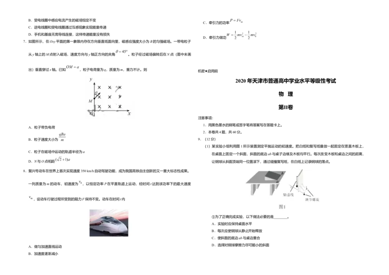 2020年天津市高考物理试卷_全国卷+地方卷_4.物理_1.物理高考真题试卷_2008-2020年_地方卷_天津高考物理07-21_A3word版