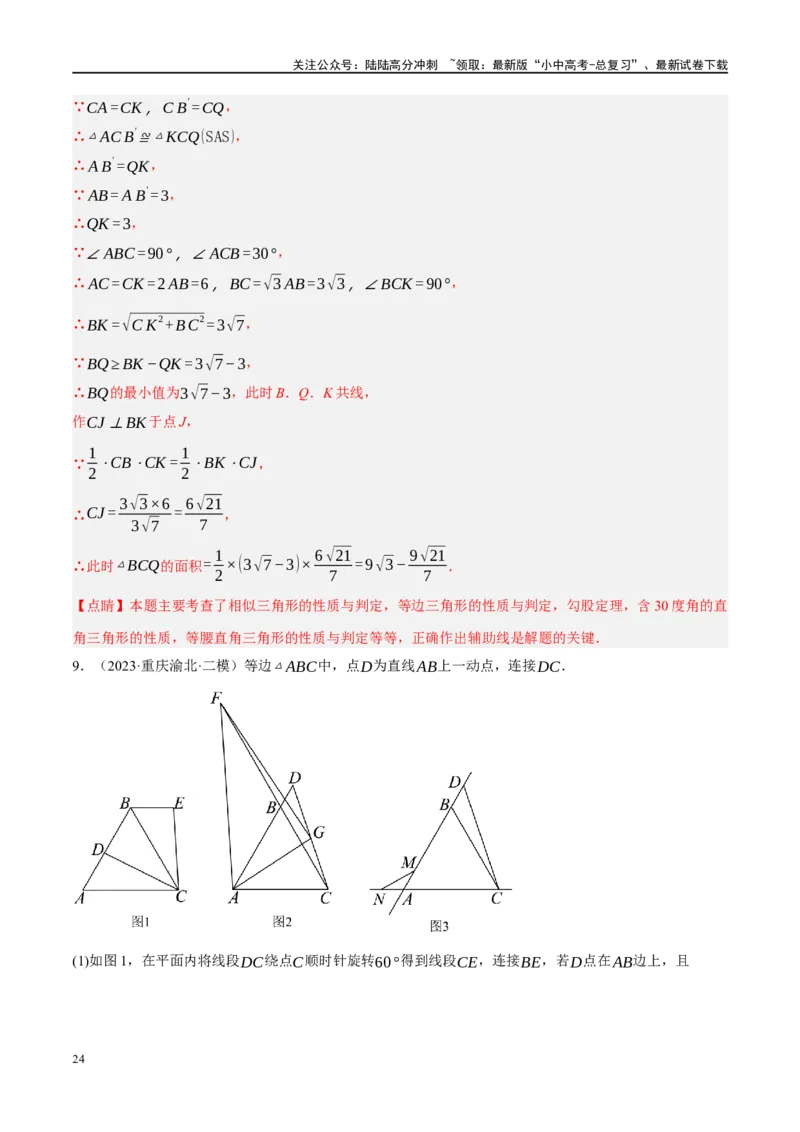专题10三角形压轴（解析版）_02中考总复习（2026版更新中）_02-数学-中考总复习_2024年中考复习资料_二轮复习资料_完2024年中考数学二轮复习课件+讲义+练习（全国通用）_练习