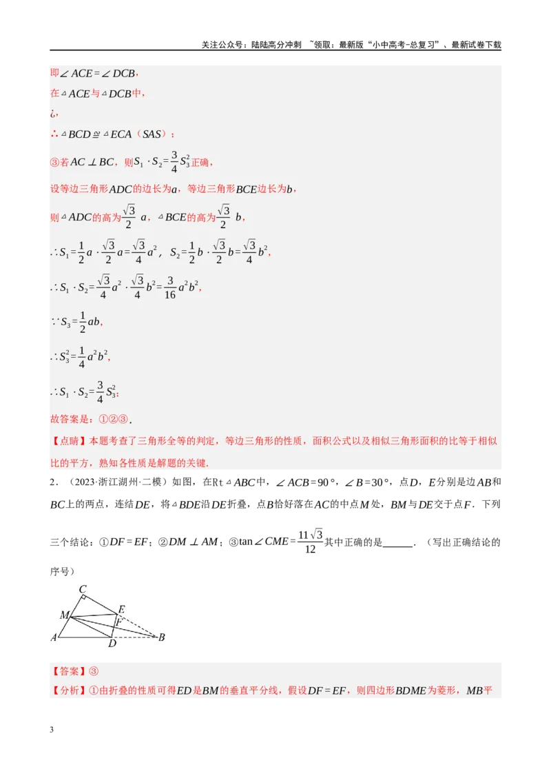 专题10三角形压轴（解析版）_02中考总复习（2026版更新中）_02-数学-中考总复习_2024年中考复习资料_二轮复习资料_完2024年中考数学二轮复习课件+讲义+练习（全国通用）_练习