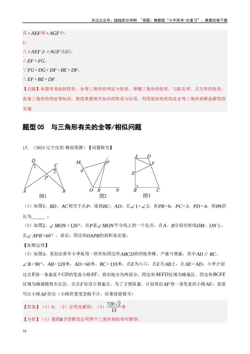 专题10三角形压轴（解析版）_02中考总复习（2026版更新中）_02-数学-中考总复习_2024年中考复习资料_二轮复习资料_完2024年中考数学二轮复习课件+讲义+练习（全国通用）_练习