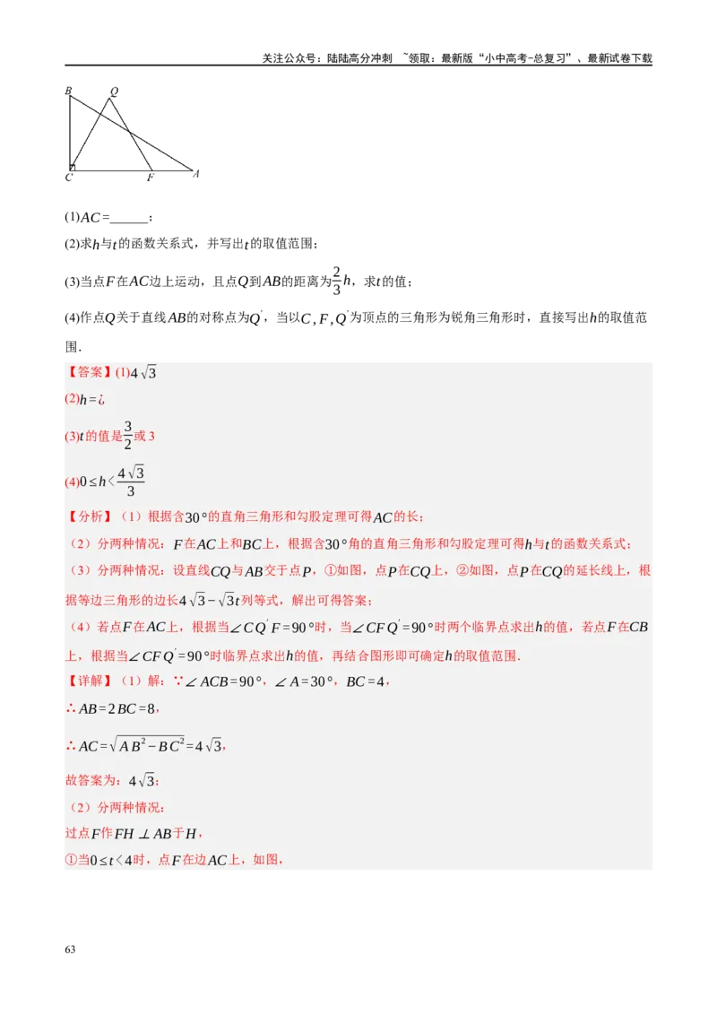 专题10三角形压轴（解析版）_02中考总复习（2026版更新中）_02-数学-中考总复习_2024年中考复习资料_二轮复习资料_完2024年中考数学二轮复习课件+讲义+练习（全国通用）_练习