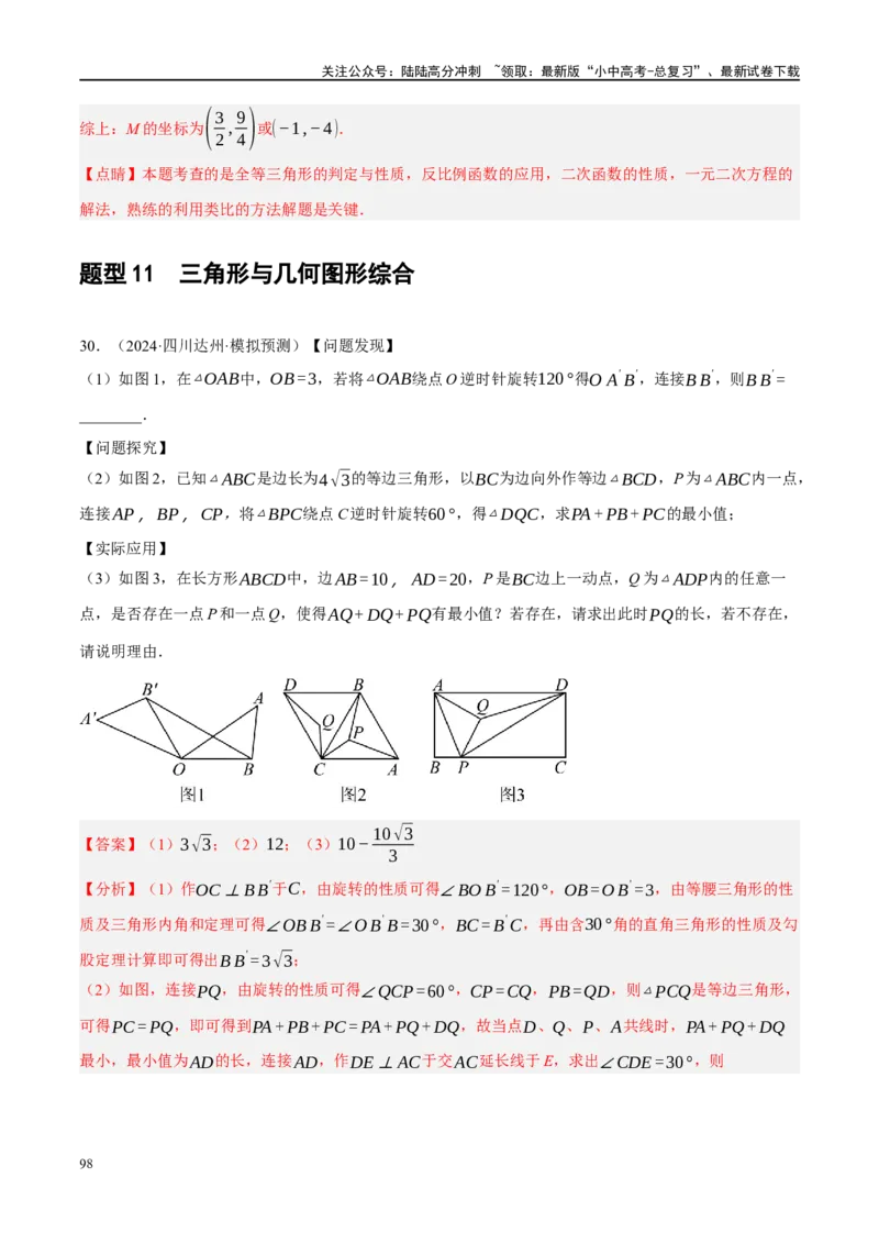 专题10三角形压轴（解析版）_02中考总复习（2026版更新中）_02-数学-中考总复习_2024年中考复习资料_二轮复习资料_完2024年中考数学二轮复习课件+讲义+练习（全国通用）_练习