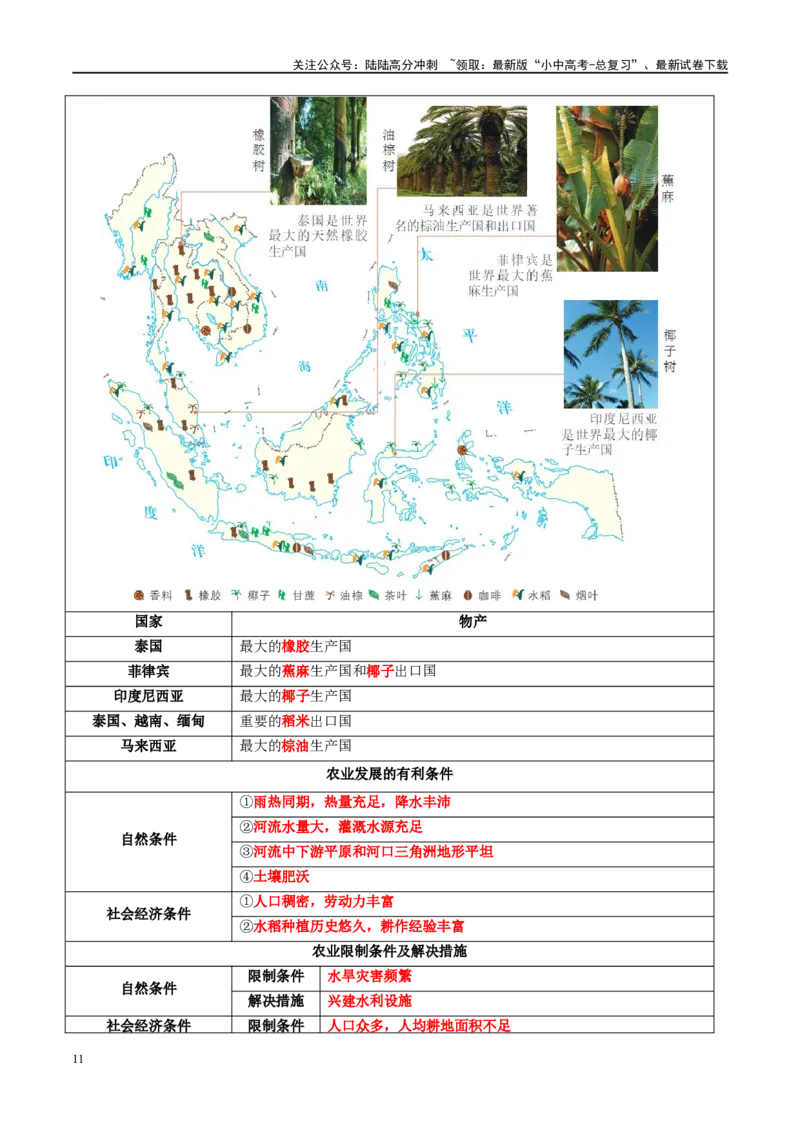 专题10东南亚和南亚（讲义）（原卷版）_02中考总复习（2026版更新中）_09-地理-中考总复习_2024年中考复习资料_一轮复习_❤2024年中考地理一轮复习讲练测（全国通用）_配套讲义