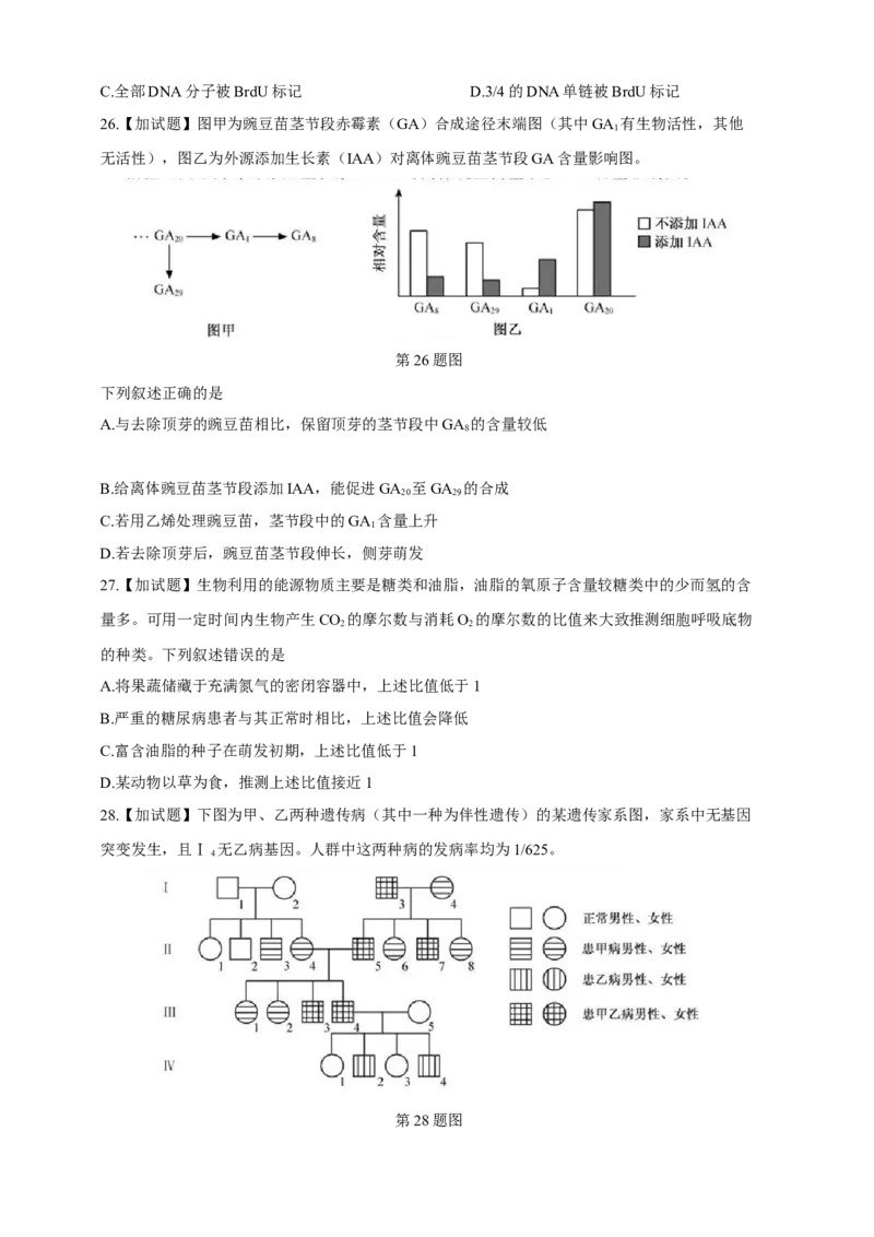 2019年浙江省高考生物4月（原卷版）_全国卷+地方卷_6.生物_1.生物高考真题试卷_2008-2020年_地方卷_浙江高考生物08-21_A4word版_原卷版（建议只打印原卷版，解析版手机对答案即可）