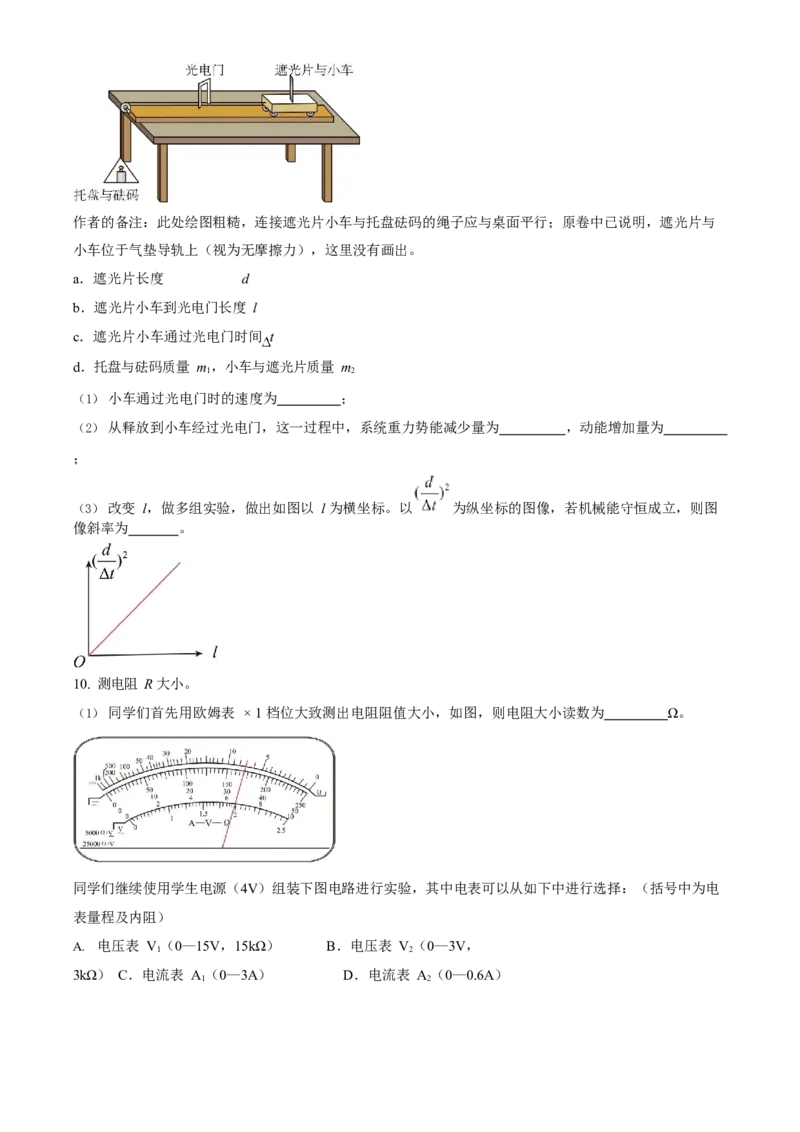 2023年高考物理真题（天津自主命题）（原卷版）_全国卷+地方卷_4.物理_1.物理高考真题试卷_2023年高考-物理_2023年天津自主命题
