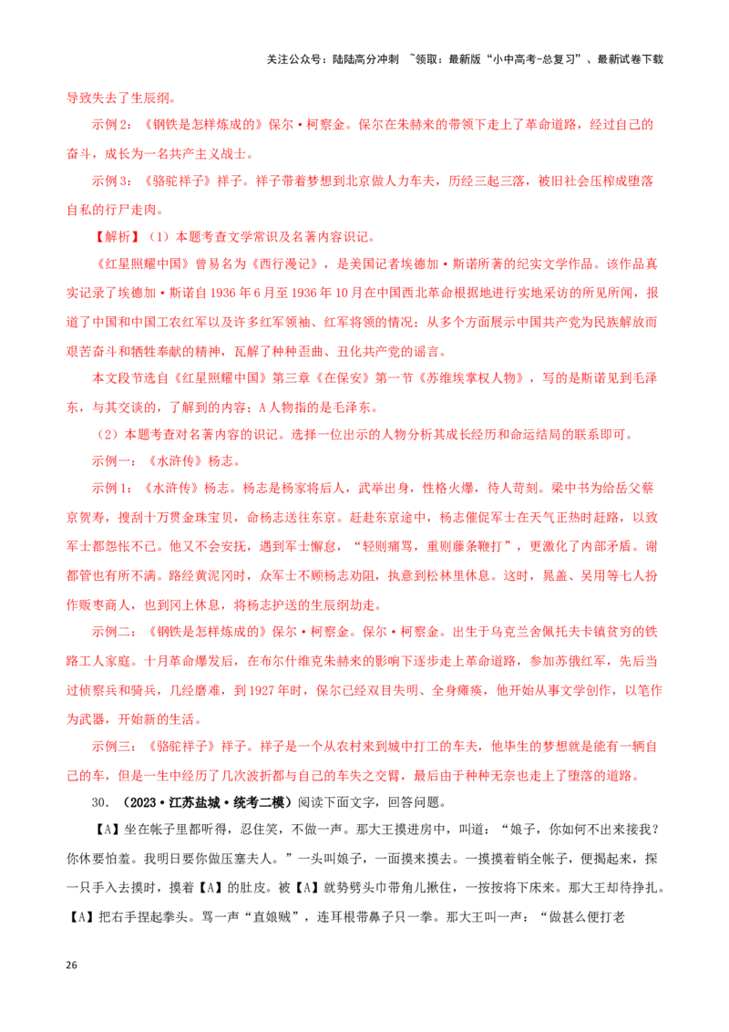 专题10《水浒传》真题精练（综合题）（解析版）－备战2024年中考语文名著阅读知识（考点）梳理+真题演练_02中考总复习（2026版更新中）_01-语文-中考总复习_2024年中考资料_专项复习资料